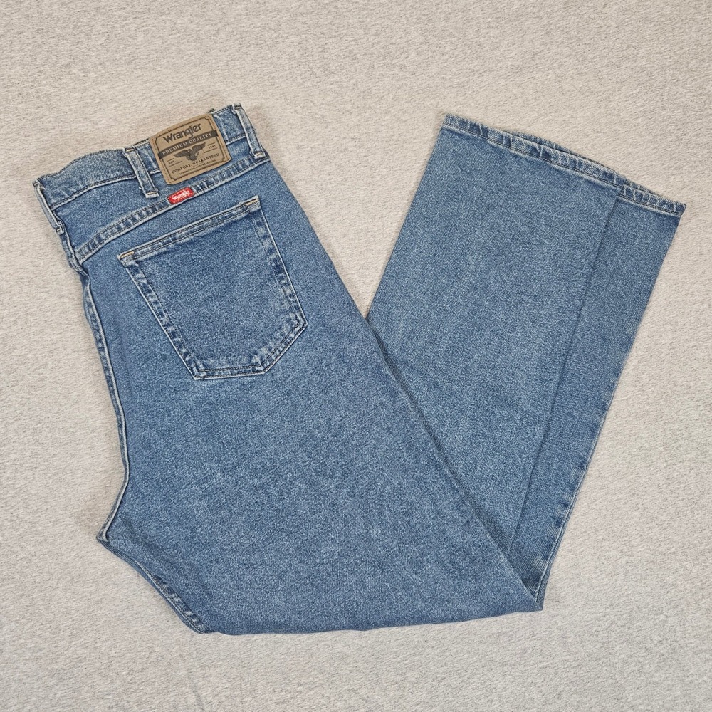 Wrangler Premium Quality Mens 38x32 Straight Leg Blue Denim Jeans 1096FXVDB